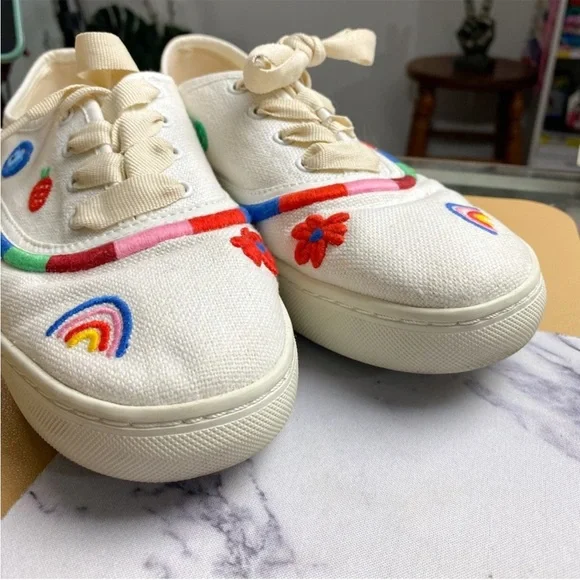 Soludos Marin Embroidered Rainbow White Sneakers Size 9 - Picture 7 of 10